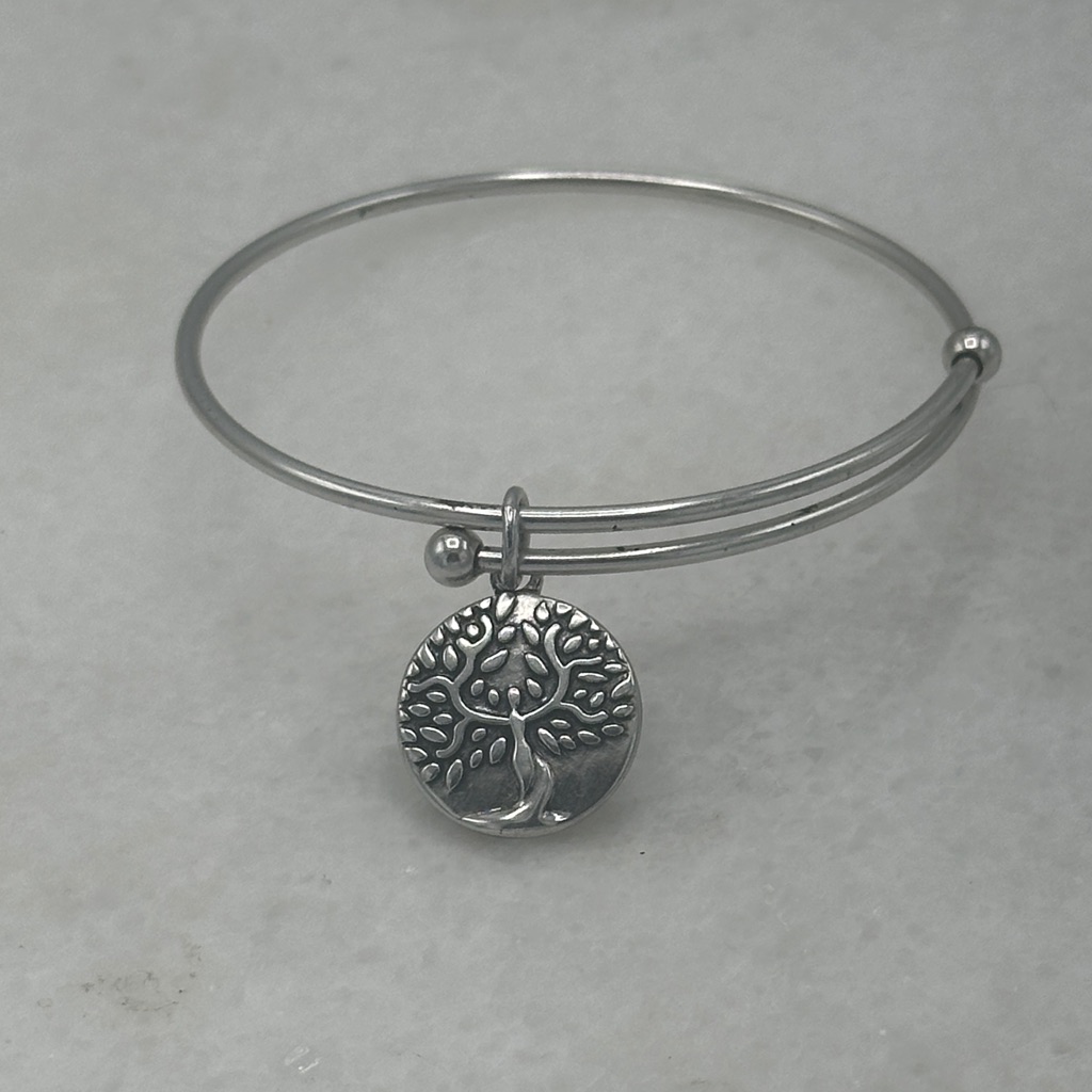 Silver Tree Of Life Charm Bangle Bracelet For Women